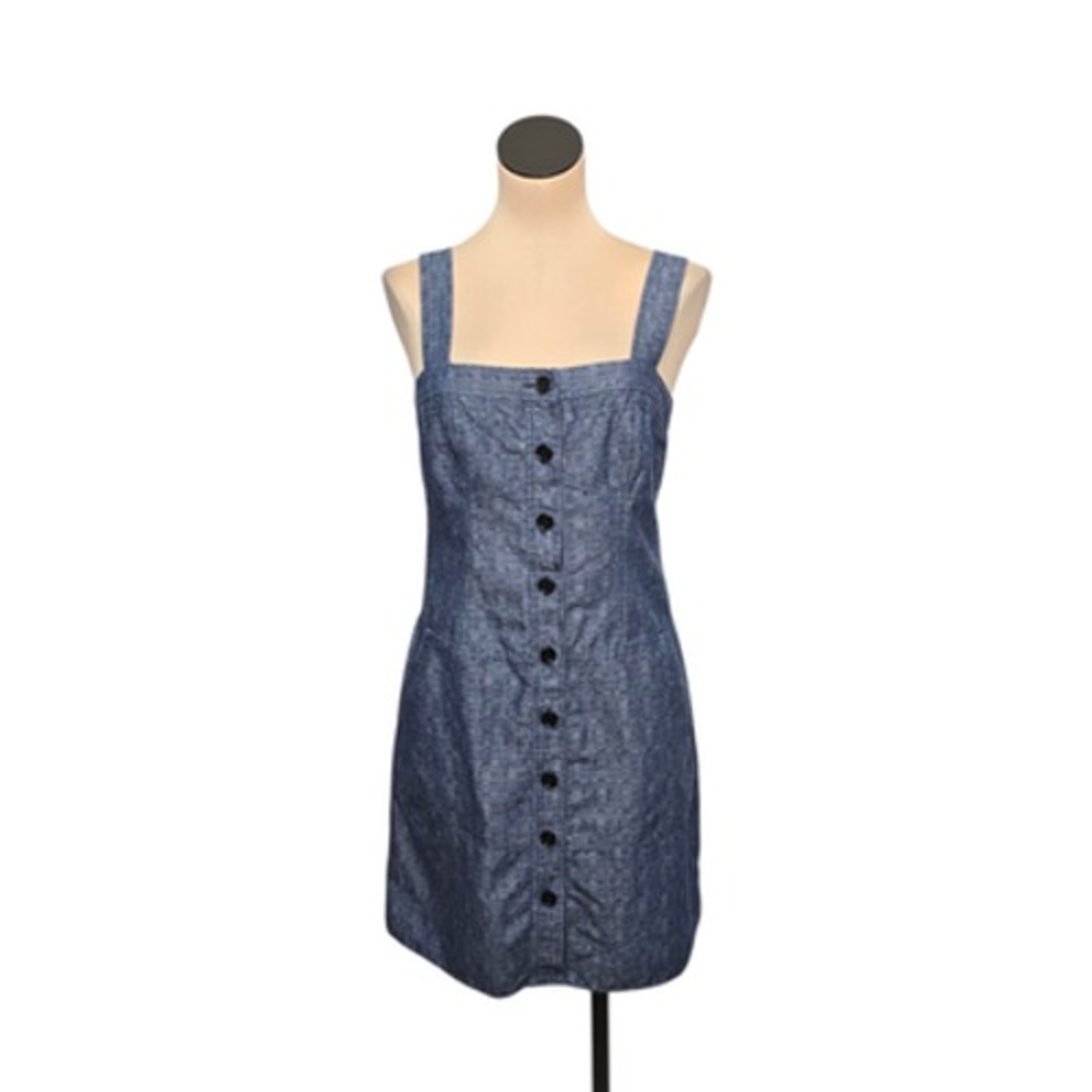 Derek Lam for DesigNation Dress Womens 10 Blue Button Front Square Neck Chambray